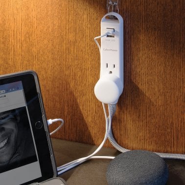 CyberPower® GC306U Reach and Charge™ USB and 3-Outlet AC Power Cord, 6-Foot Braided Cable