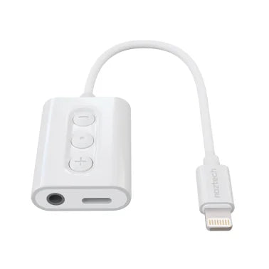 Naztech® 3.5-mm Audio + Charge Adapter with Built-in Lightning® Cable and Remote for iPhone®, 14596, White