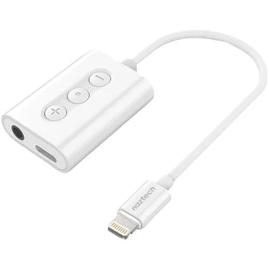 Naztech® 3.5-mm Audio + Charge Adapter with Built-in Lightning® Cable and Remote for iPhone®, 14596, White