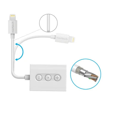Naztech® 3.5-mm Audio + Charge Adapter with Built-in Lightning® Cable and Remote for iPhone®, 14596, White