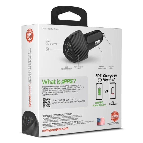 HyperGear® SpeedBoost 25-Watt PD Dual-Output Car Charger