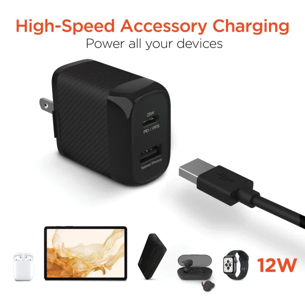 HyperGear® SpeedBoost 25-Watt PD Dual-Output USB-C® Wall Charger Kit