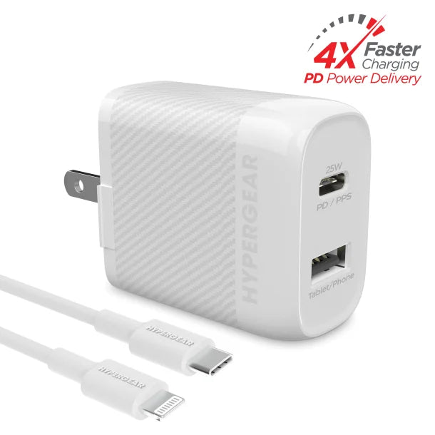 HyperGear® SpeedBoost 25-Watt PD Dual-Output Lightning® Wall Charger Kit