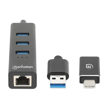 Manhattan® 3-Port USB 3.0 Type-C®/A Combo Hub with Gigabit Ethernet Network Adapter
