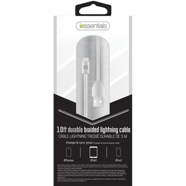 iEssentials® Charge and Sync Braided Lightning® to USB Cable (120 In.; White)