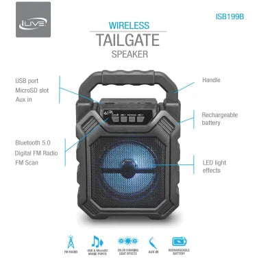 iLive Miniature Bluetooth® Tailgate Portable Party System