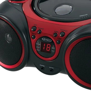 JENSEN® Portable CD Player with AM/FM Stereo Radio, CD-490 (Black/Red)