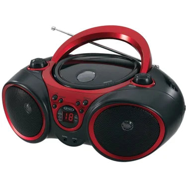 JENSEN® Portable CD Player with AM/FM Stereo Radio, CD-490 (Black/Red)