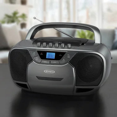 JENSEN® CD-590 1-Watt Portable Stereo CD and Cassette Player/Recorder with AM/FM Radio and Bluetooth® (Gray)