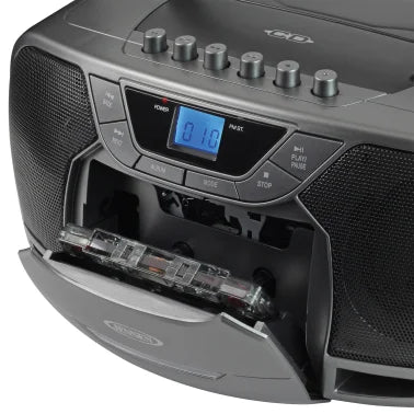 JENSEN® CD-590 1-Watt Portable Stereo CD and Cassette Player/Recorder with AM/FM Radio and Bluetooth® (Gray)