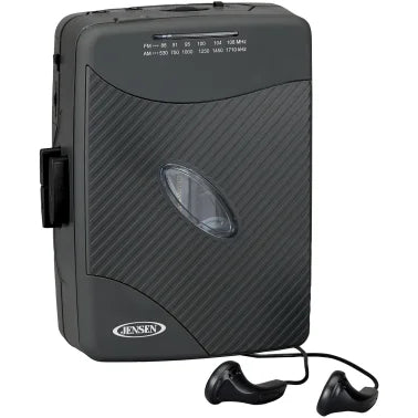 JENSEN® Portable Stereo Cassette Player with AM/FM Radio and Earbuds, SCR-75 (Black)