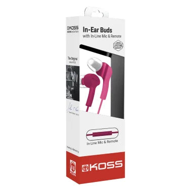 KOSS® KEB9i Earbuds with Microphone and In-Line Remote (Pink)
