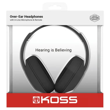 KOSS® Over-Ear Headphones with Microphone and In-Line Remote, UR23i (Black)
