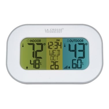 La Crosse Technology® Battery-Powered Tri-Color LCD Wireless 2-Piece Digital Weather Thermometer Station with Hygrometer and Calendar
