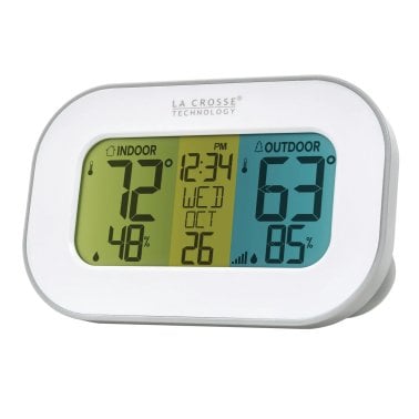La Crosse Technology® Battery-Powered Tri-Color LCD Wireless 2-Piece Digital Weather Thermometer Station with Hygrometer and Calendar