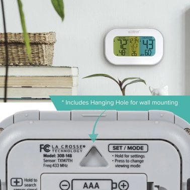 La Crosse Technology® Battery-Powered Tri-Color LCD Wireless 2-Piece Digital Weather Thermometer Station with Hygrometer and Calendar