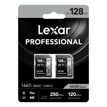 Lexar® Professional SILVER Series 1667x SDXC™ UHS-II Card, 2 Pack (128 GB)