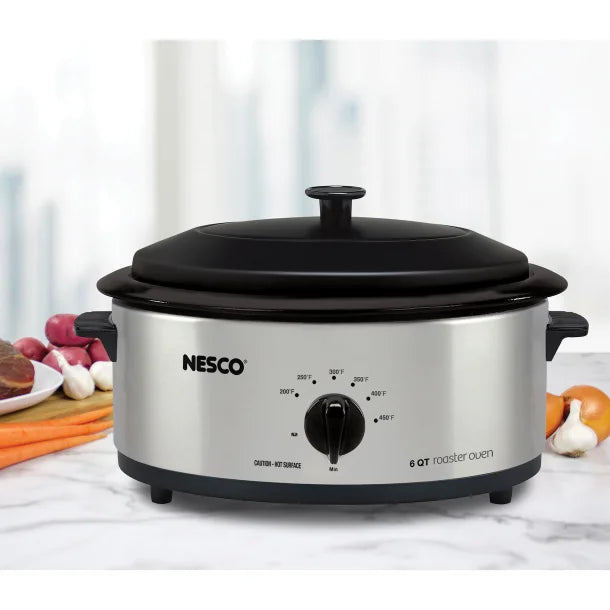 NESCO® 6-Qt. 750-Watt Roaster with Porcelain Cookwell (Silver)