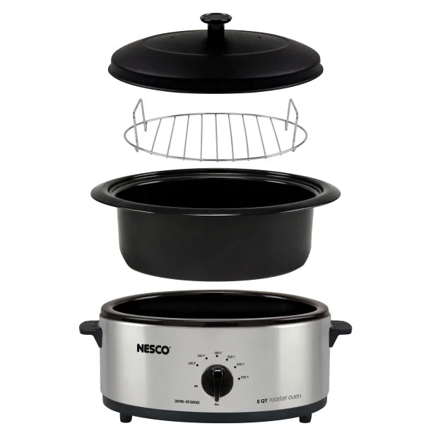 NESCO® 6-Qt. 750-Watt Roaster with Porcelain Cookwell (Silver)