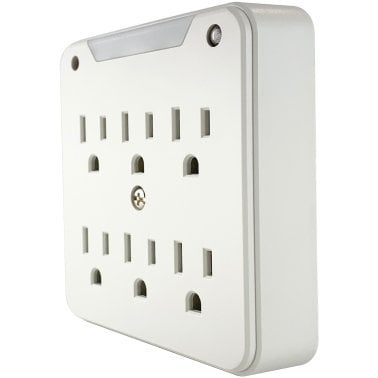 STANLEY® SurgePro 750-Joules Surge Suppression Night-Light Wall Tap, 6 Outlets, 33208