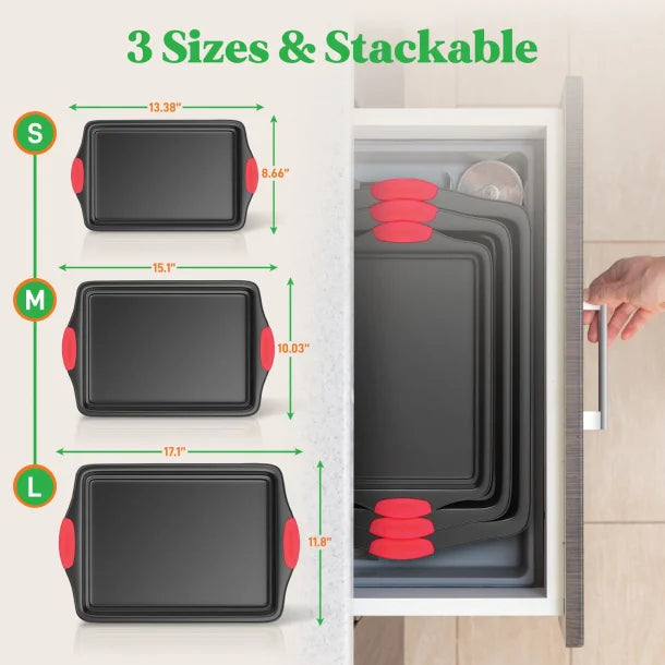 NutriChef 3-Piece Steel Non-Stick Bakeware Set