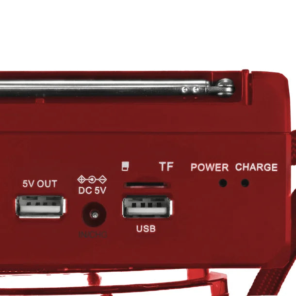 QFX® Portable AM/FM/Shortwave Radio with Bluetooth®, Flashlight, and Solar Panel, Red, R-37