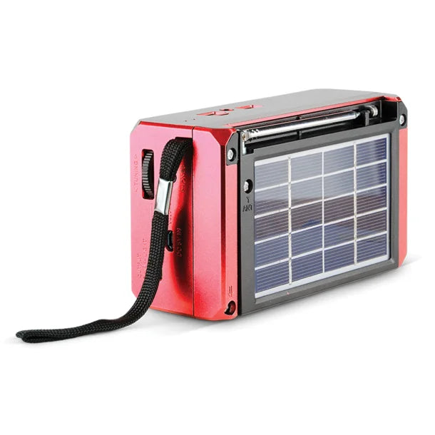 QFX® Portable AM/FM/Shortwave Radio with Bluetooth®, Flashlight, and Solar Panel, Red, R-37