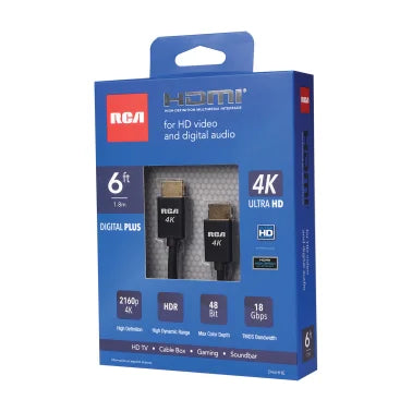 RCA Digital Plus High Speed HDMI® Cable with Ethernet, Black (6 Ft.)