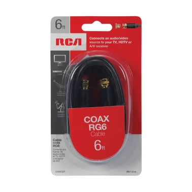RCA RG6 Coaxial Cable with F-Connectors (6 Ft.; Black)