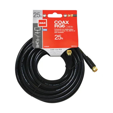 RCA RG6 Coaxial Cable with F-Connectors (25 Ft.; Black)