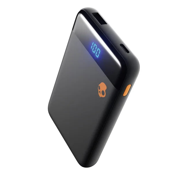 Skullcandy® Stash® Mini 5,000 mAh USB-A to USB-C® Portable Charger with Split Charging Cable (Black/Orange)