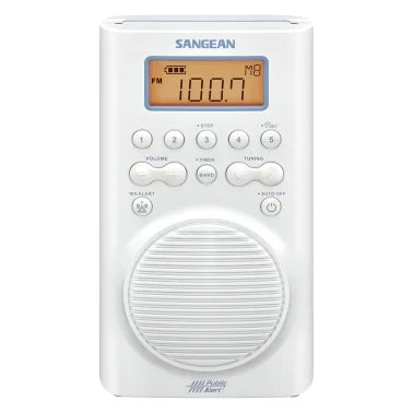 Sangean® H205 Portable 3-Band AM/FM/Weather-Alert Waterproof Shower Clock Radio
