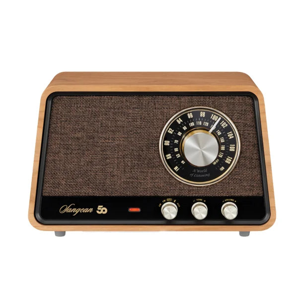 Sangean® Retro-Style AM/FM/Bluetooth® Wooden Cabinet Tabletop Radio, Natural Cherry, WR-55