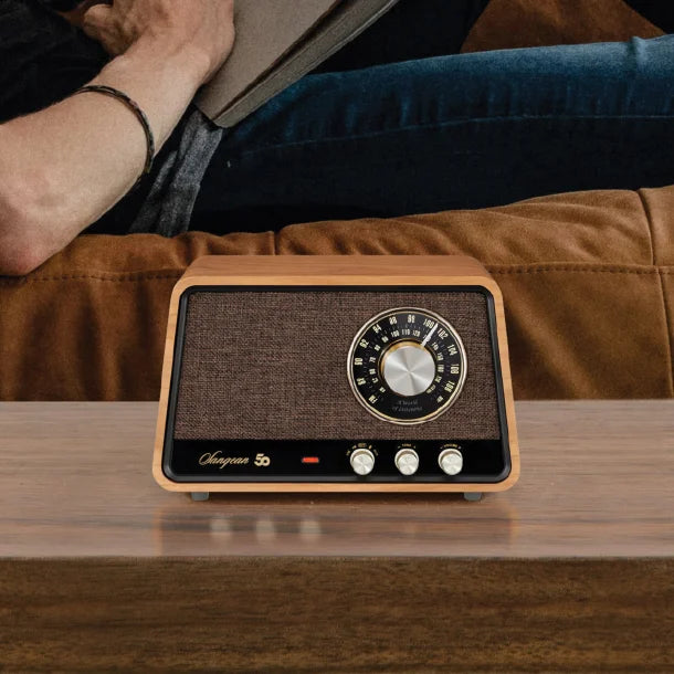 Sangean® Retro-Style AM/FM/Bluetooth® Wooden Cabinet Tabletop Radio, Natural Cherry, WR-55