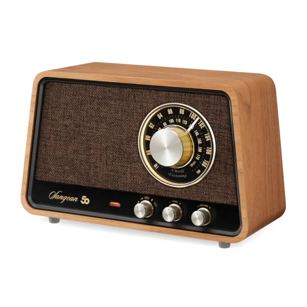 Sangean® Retro-Style AM/FM/Bluetooth® Wooden Cabinet Tabletop Radio, Natural Cherry, WR-55
