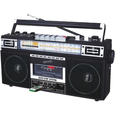 Supersonic® Retro 4-Band Radio and Cassette Player with Bluetooth® (Black)