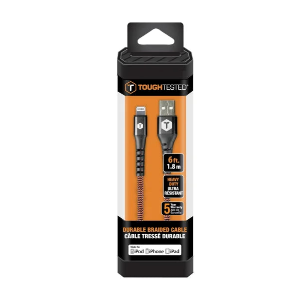 ToughTested® Charge and Sync Braided USB Type-A to Lightning® Cable, 6 Ft.