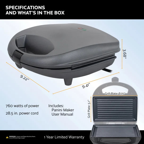 VETTA 760-Watt Nonstick Panini Press and Sandwich Maker (Slate Gray)