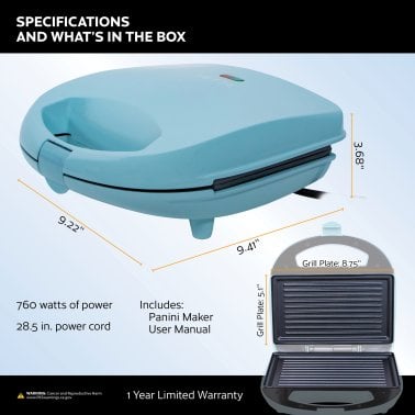 VETTA 760-Watt Nonstick Panini Press and Sandwich Maker (Seafoam Blue)