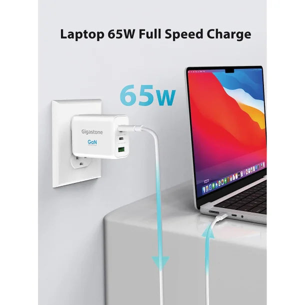 Gigastone® 65-Watt PD 3.0 3-Port GaN Fast Charging USB Adapter