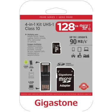 Gigastone® Prime Series microSD™ Card 4-in-1 Kit (128 GB)