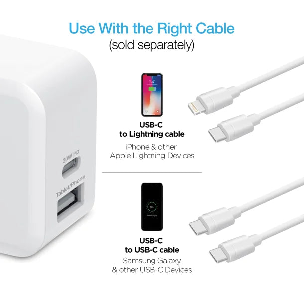Naztech® 30-Watt Power Delivery Dual-Output USB-C® Fast Wall Charger