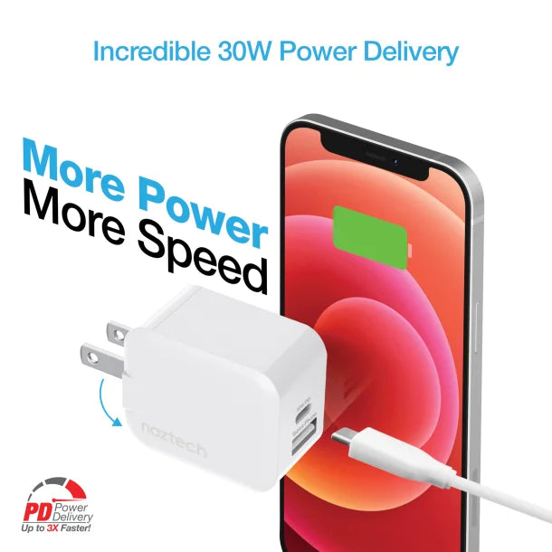 Naztech® 30-Watt Power Delivery Dual-Output USB-C® Fast Wall Charger