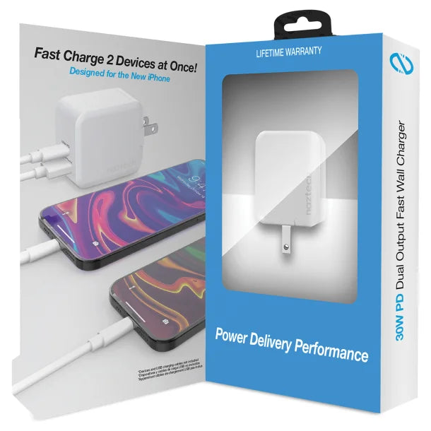 Naztech® 30-Watt Power Delivery Dual-Output USB-C® Fast Wall Charger