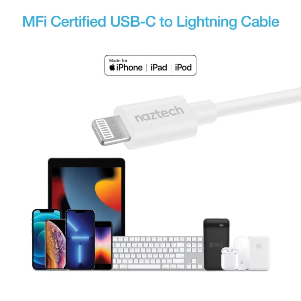 Naztech® 30-Watt Power Delivery Wall Charger with 6 ft. USB-C® to MFI Lightning® Cable, White