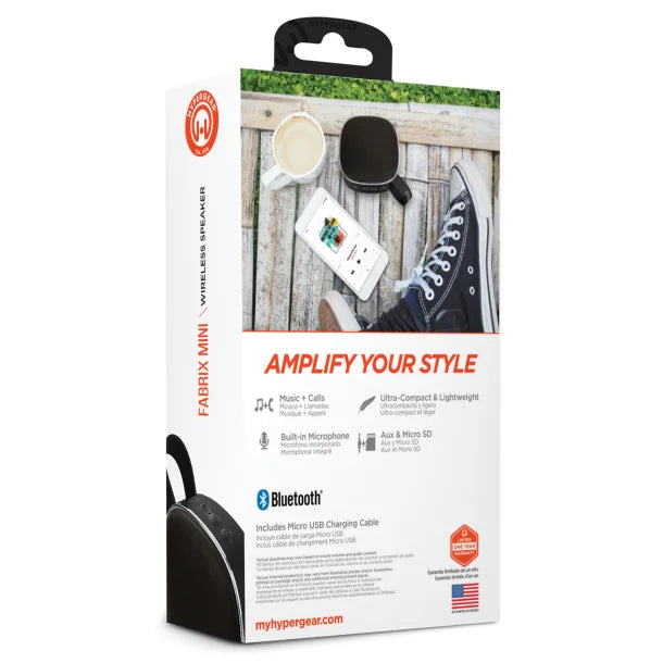 HyperGear® Fabrix Mini Portable Bluetooth® Rechargeable Speaker with Microphone (Black)