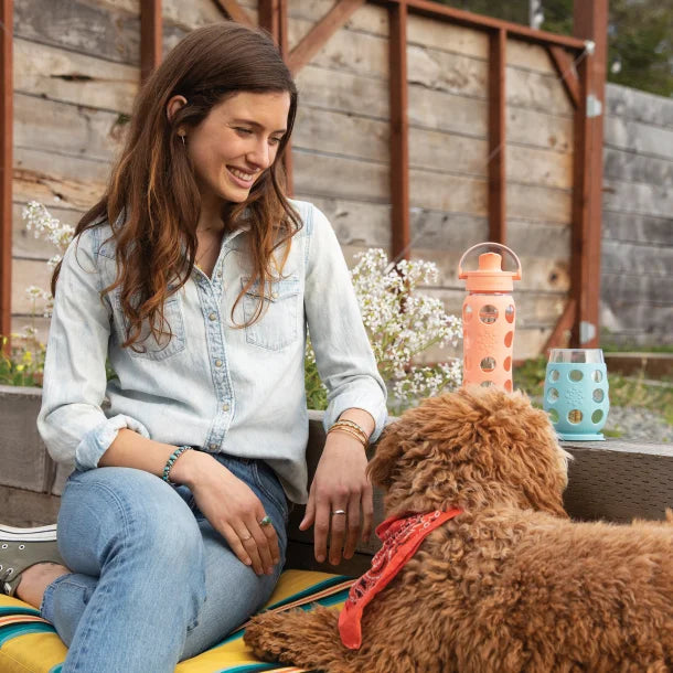 Lifefactory® 22-Oz. Glass Water Bottle with Active Flip Cap and Protective Silicone Sleeve (Cantaloupe)