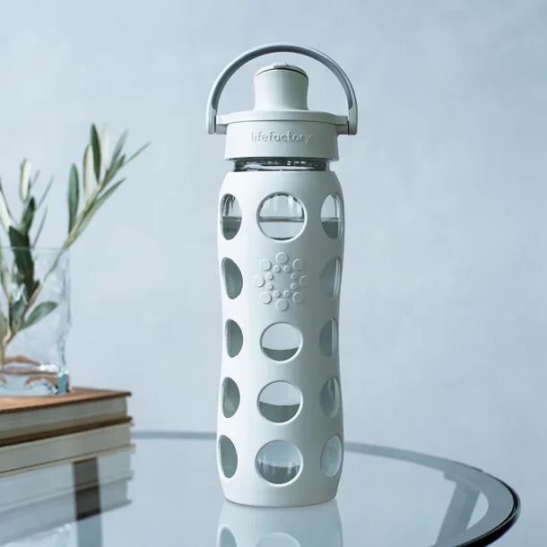 Lifefactory® 22-Oz. Glass Water Bottle with Active Flip Cap and Protective Silicone Sleeve (Cool Gray)