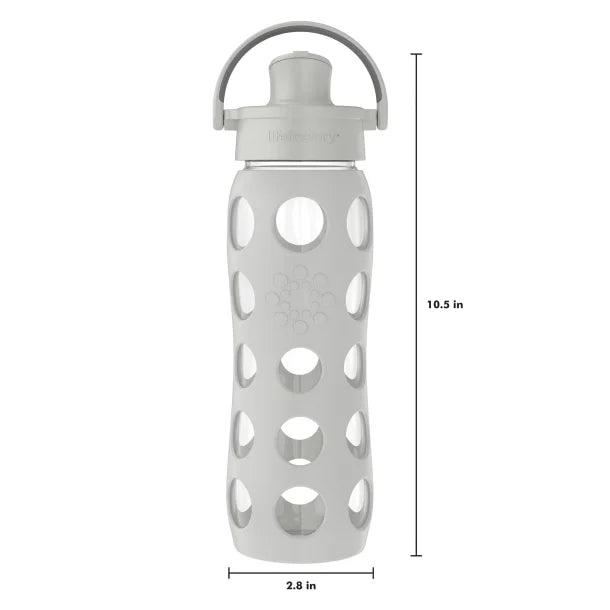 Lifefactory® 22-Oz. Glass Water Bottle with Active Flip Cap and Protective Silicone Sleeve (Cool Gray)