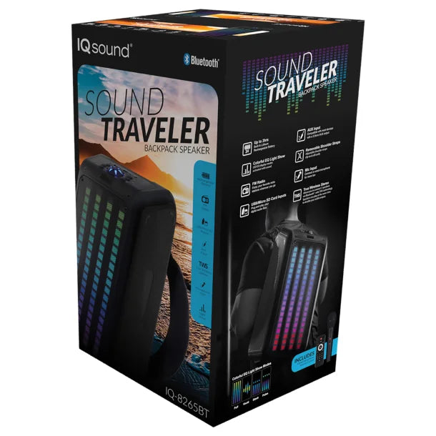 IQ Sound® Sound Traveler 20-Watt-Continuous-Power Portable Backpack Speaker with Wired Microphone and Remote